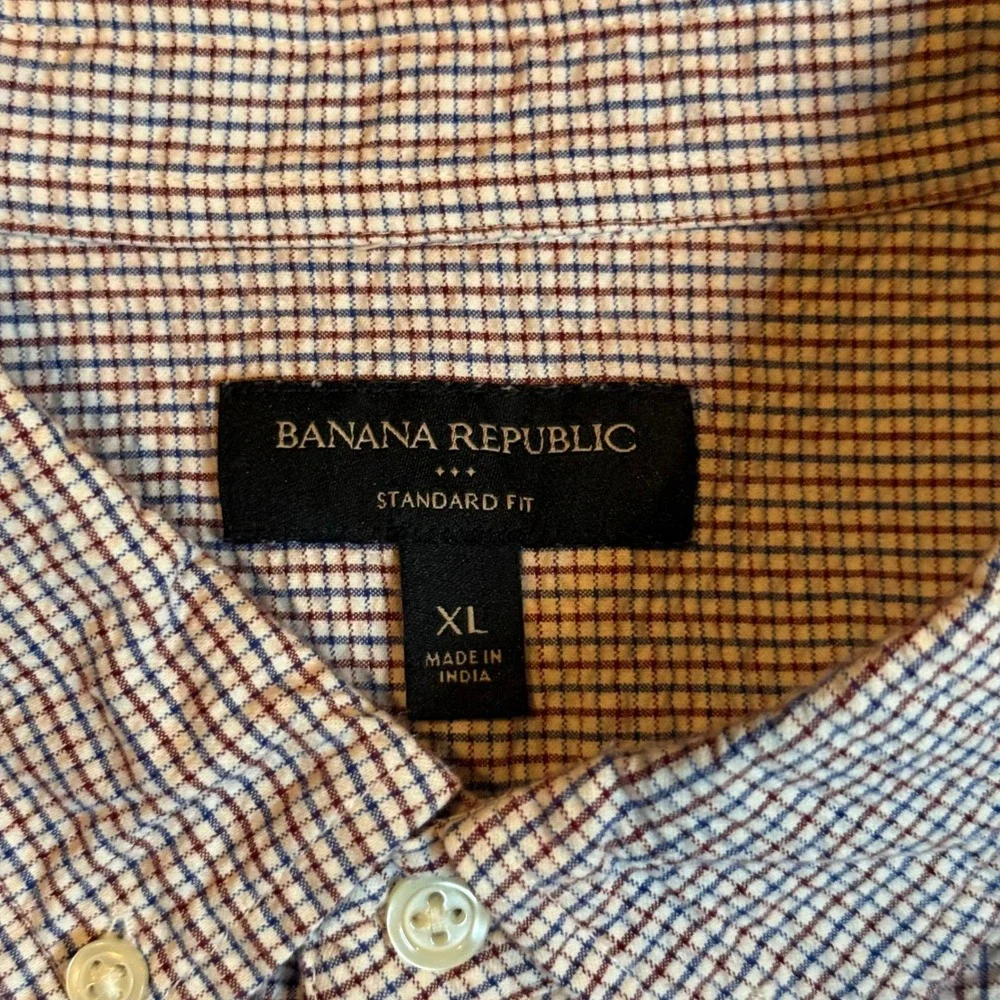 Banana Republic Button down  Shirt Mens XL Seersucker Micro Check Short Sleeve